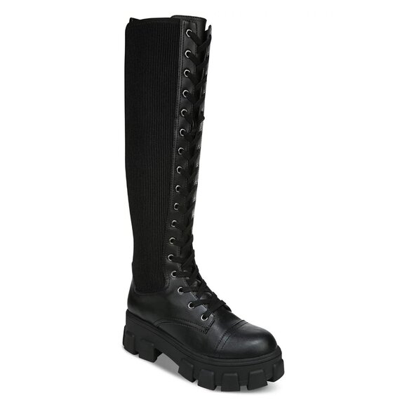$250 Circus Sam Edelman Dinah Lace-Up Lug Sole Combat TALL Boots BLACK 8.5 (MG24 - Picture 1 of 7